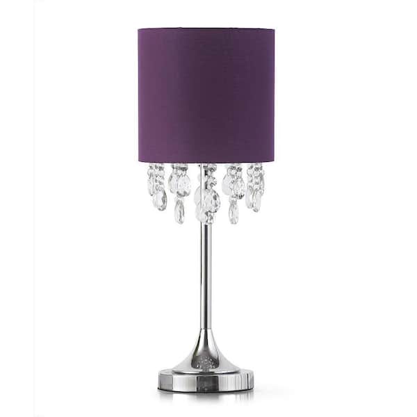 Florence 22 in. Chrome Finish Crystal Pendants Table Lamp with Purple Shade