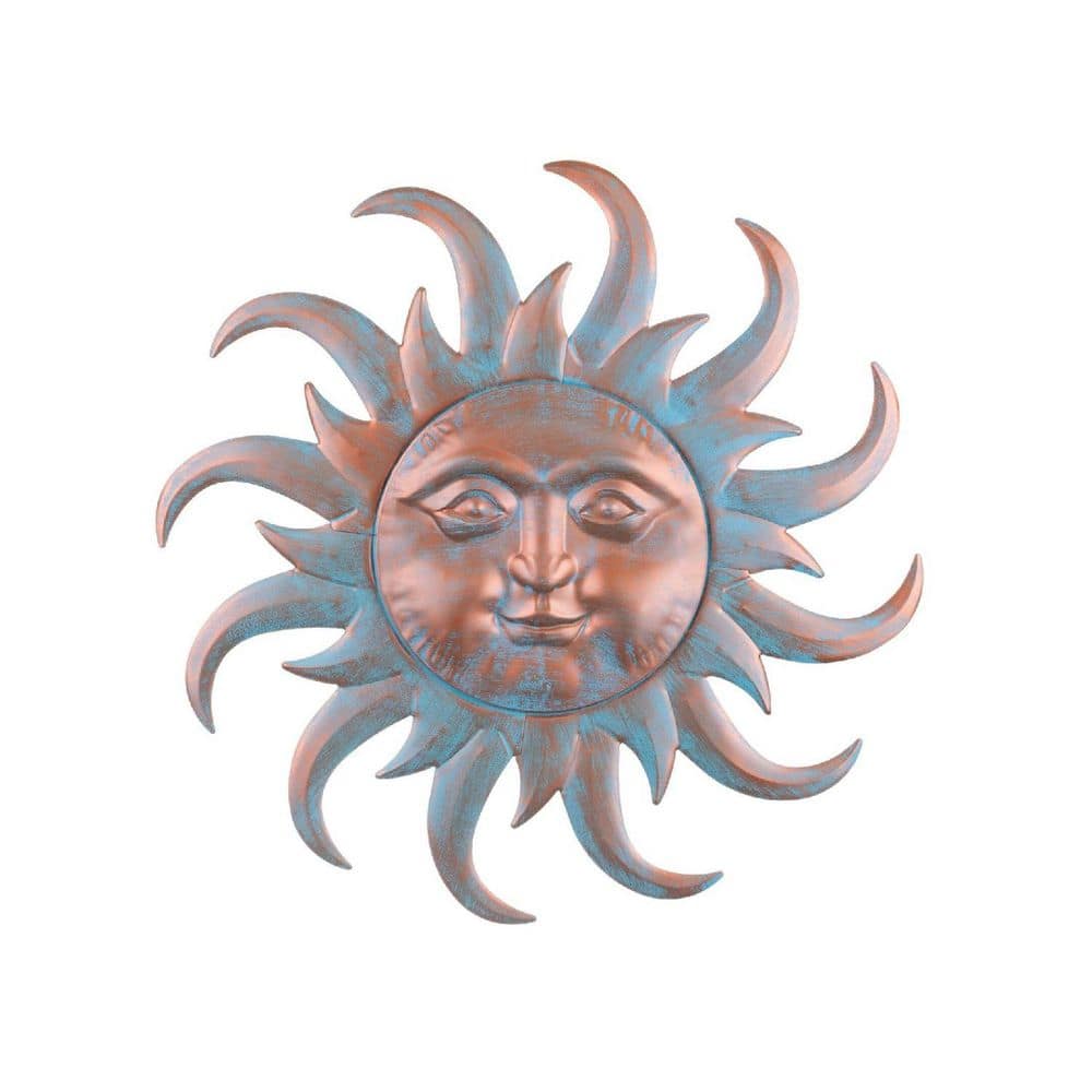 Sun Face Frame 26 in. W x 26 in. H Blue Metal Outdoor Sun Face 3D Wall Sculpture ...