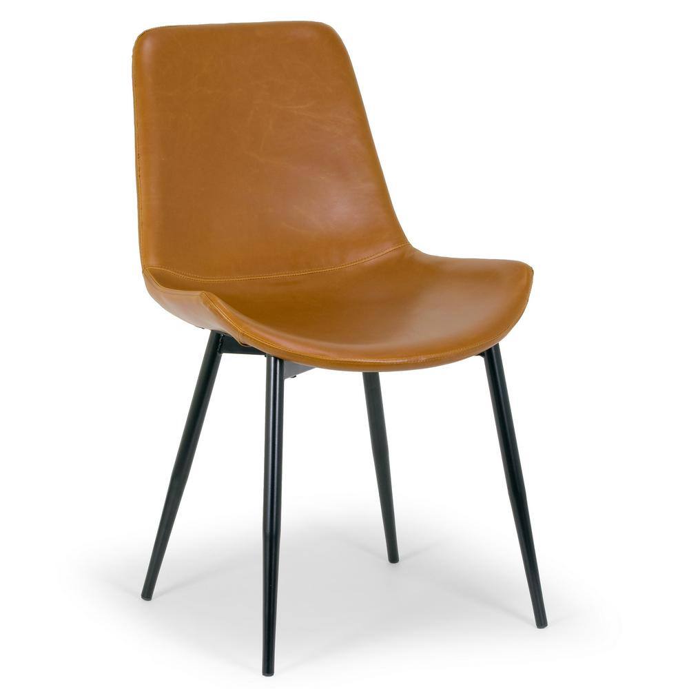 Caramel Brown Faux Leather High Back Side Chair with Black Metal Legs