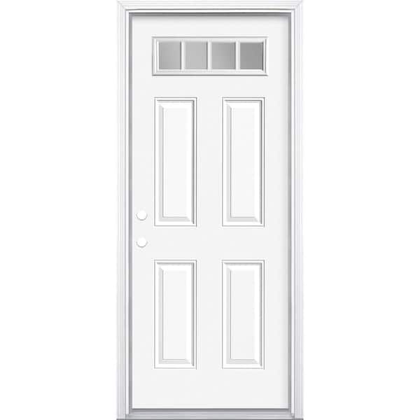 Masonite 32 in. x 80 in. 4 Panel Right-Hand/Inswing 1/4 Lite Clear Glass Primed Steel Prehung Front Door with Brickmold