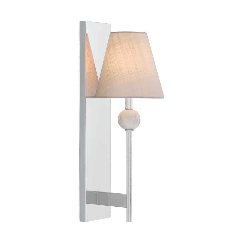 Polished Chrome Wall Sconce with White Fabric Shade
