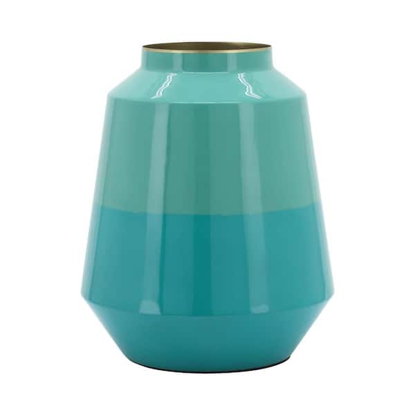 12 in. Green Metal Bud Coastal Vessel Decorative Vase with Tapered Silhouette