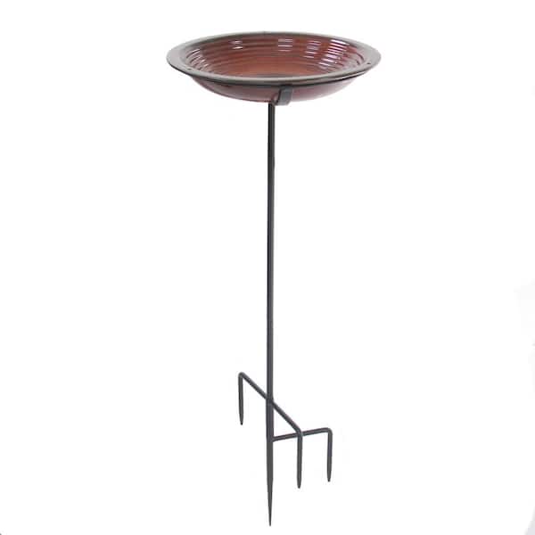 Byer of Maine Alcyon Red Ceramic Rustic Post Birdbath