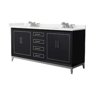 Marlena 72 in. W x 22 in. D x 35.25 in. H Double Bath Vanity in Black with White Quartz Top