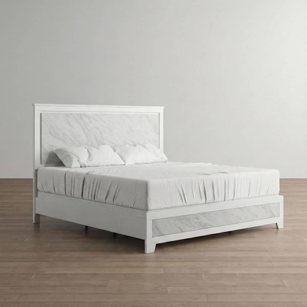 Rundle White Wood Frame Queen Panel Bed with Faux Marble Inset price history on PriceWatchPro