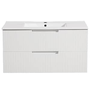 18.25 in. W x 36 in. D x 19.25 in. H 1 Sink Wall Mounted Bath Vanity in White with White Ceramic Top and 2 Drawers