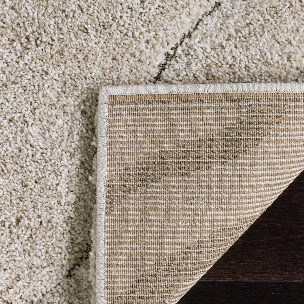 Plush Cream Beige Synthetic Shag Area Rug 3'3" x 5'3"