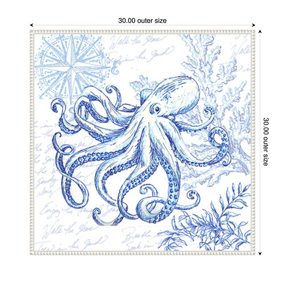 Coastal Sketchbook Octopus Blue and White Canvas Wall Art