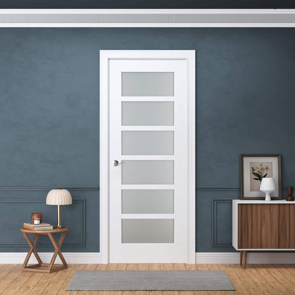 28 in. x 80 in. Ready-to-Prehung 6-Lite Frosted Glass Solid Core White Primed Single Interior Door with Jamb Kit price history on PriceWatchPro