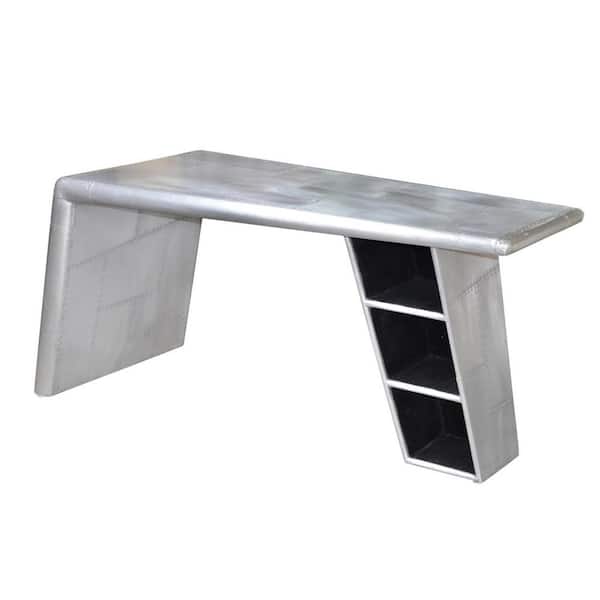 HomeRoots 60 in. U-Shaped Silver Aluminum 0-Drawer Computer Desks