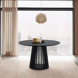 Pasadena Contemporary Black Oak Wood Veneer 47 in. Pedestal Base Round Dining Table - Seats 4