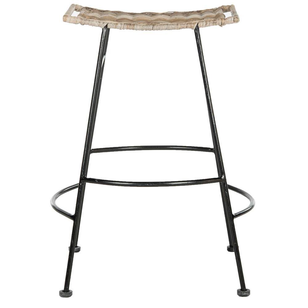Gray Rattan and Metal Backless Counter Stools, Set of 2