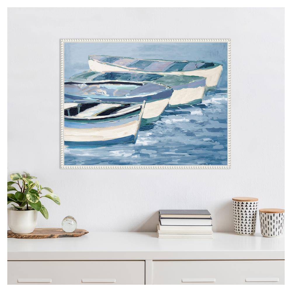 Blue and White Nautical Boat Canvas Print with Beaded Frame