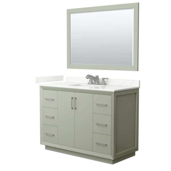 Wyndham Collection Strada 48 in. W x 22 in. D x 35 in. H Single Bath Vanity in Light Green with Giotto Quartz Top and 46 in. Mirror