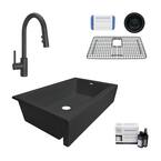 Elevate All-in-One Quick-Fit Matte Black Fireclay 33.85 in. Single Bowl Undermount Farmhouse Kitchen Sink and Faucet Kit