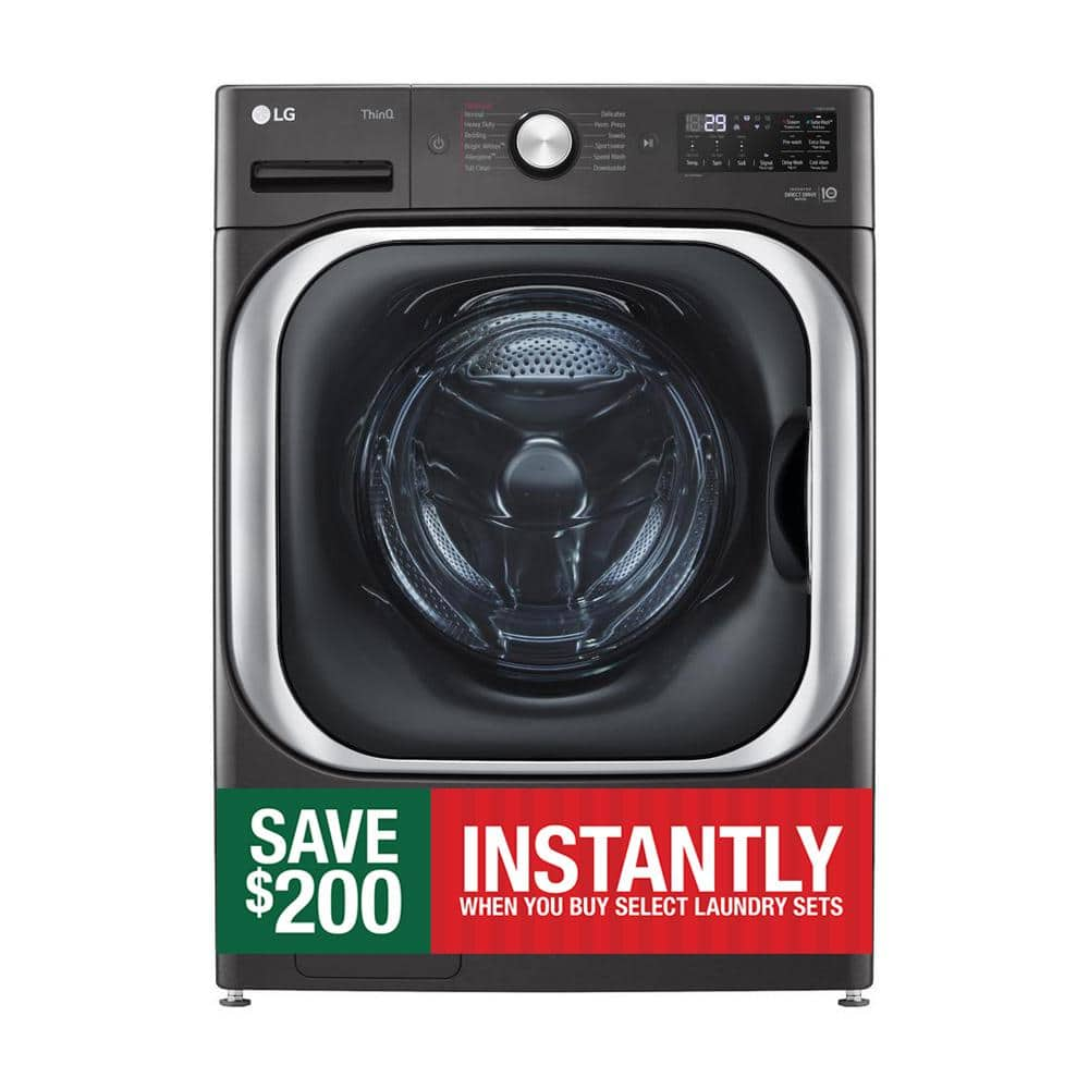 LG 5.2 cu. Ft Stackable SMART Front Load Washer in Black Steel with Steam & Turbowash Technology