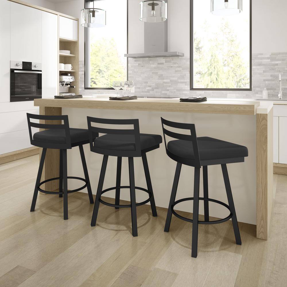 Derek 30" Black Faux Leather Swivel Bar Stool with Black Metal Base