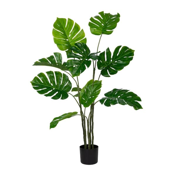 NATURAE DECOR 47 in. Green Artificial Monstera Indoor and Outdoor in Black Pot
