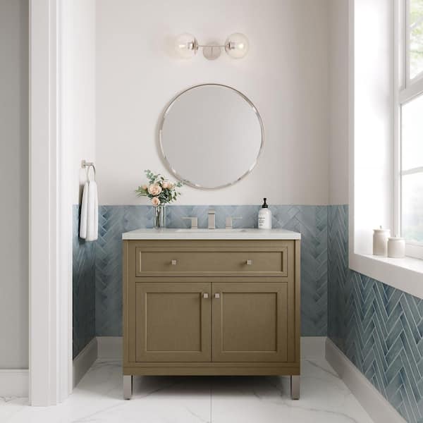 James Martin Vanities Chicago 36.0 in. W x 23.5 in. D x 33.76 in. H Single Bath Vanity in Walnut Whisper with Quartz Lime Delight Top