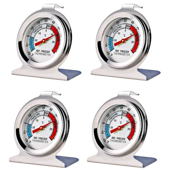 Refrigerator Freezer Thermometer Stainless Steel Large Dial Analog Display Easy Read 4 Pack Wide Base Hook
