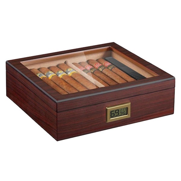 humidor for tobacco 9.3 in. W x 2.8 in. H Walnut Spanish Cedar Wood Cigar Humidor with Digital  Hygrometer, Holds 40-60 Cigars SA1059B254