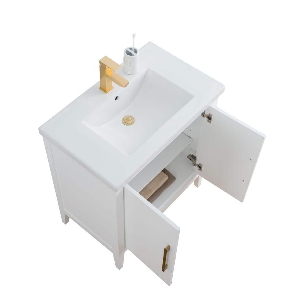 White Poplar Wood 30" Single Vanity with Golden Brushed Accents