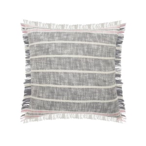 Angelica Steel Gray / White Striped Fringed Casual Soft Poly-Fill 20 in. x 20 in. Indoor Throw Pillow