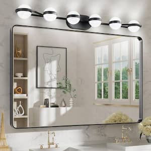 43.3 in. W 6-Light Modern Light Fixture Acrylic Up and Down Dimmable Vanity Light Over Mirror for Bathroom Wall (Black)