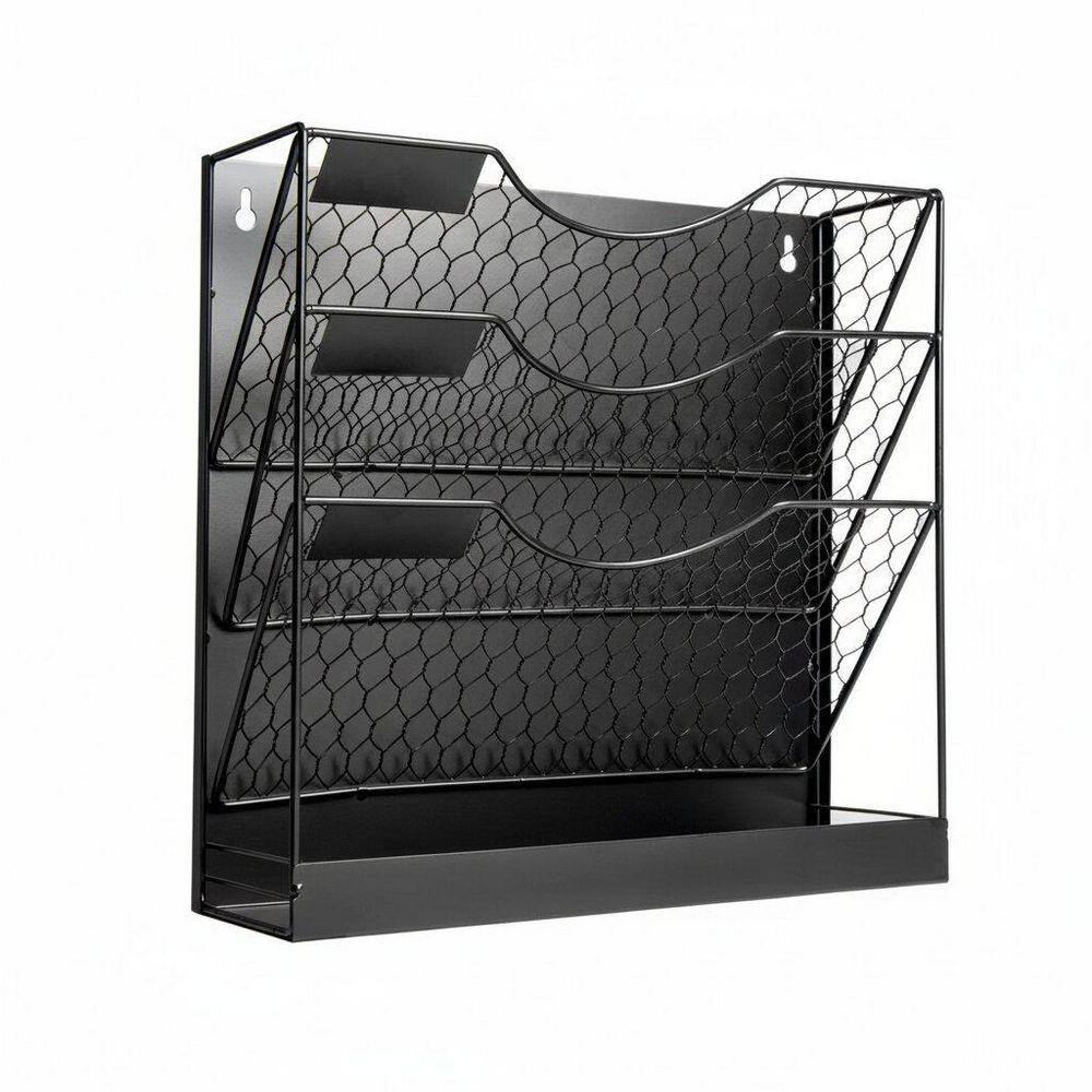 12.7 in. x 3.7 in. 4 Tier Black Metal Wall Magnetic Paper Holders ...