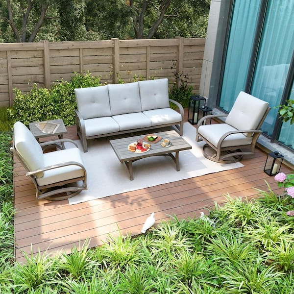 CHAMBER 5-Piece Swivel Aluminum Outdoor Conversation set with Sunbrella Cushions