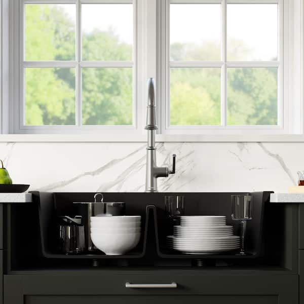 Karran Quartz Black 32 in. 50/50 Double Bowl Composite Undermount