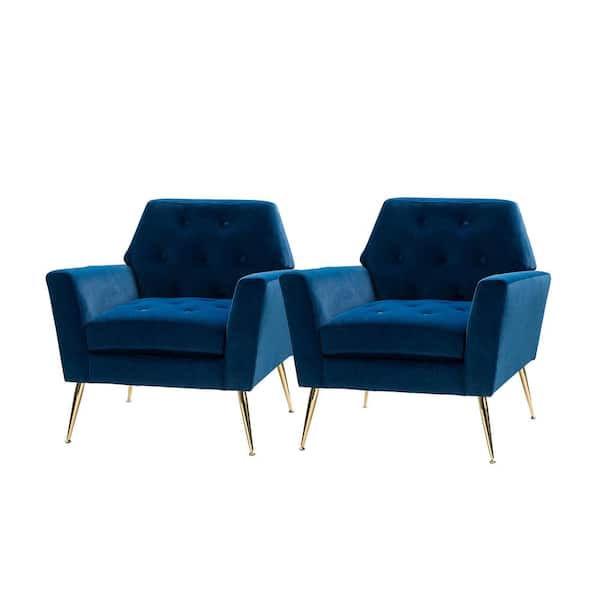 JAYDEN CREATION Ernesto Navy Armchair with Metal Base Set of 2
