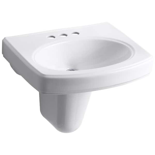 KOHLER Pinoir Wall-Mount Vitreous China Bathroom Sink in White with Overflow Drain