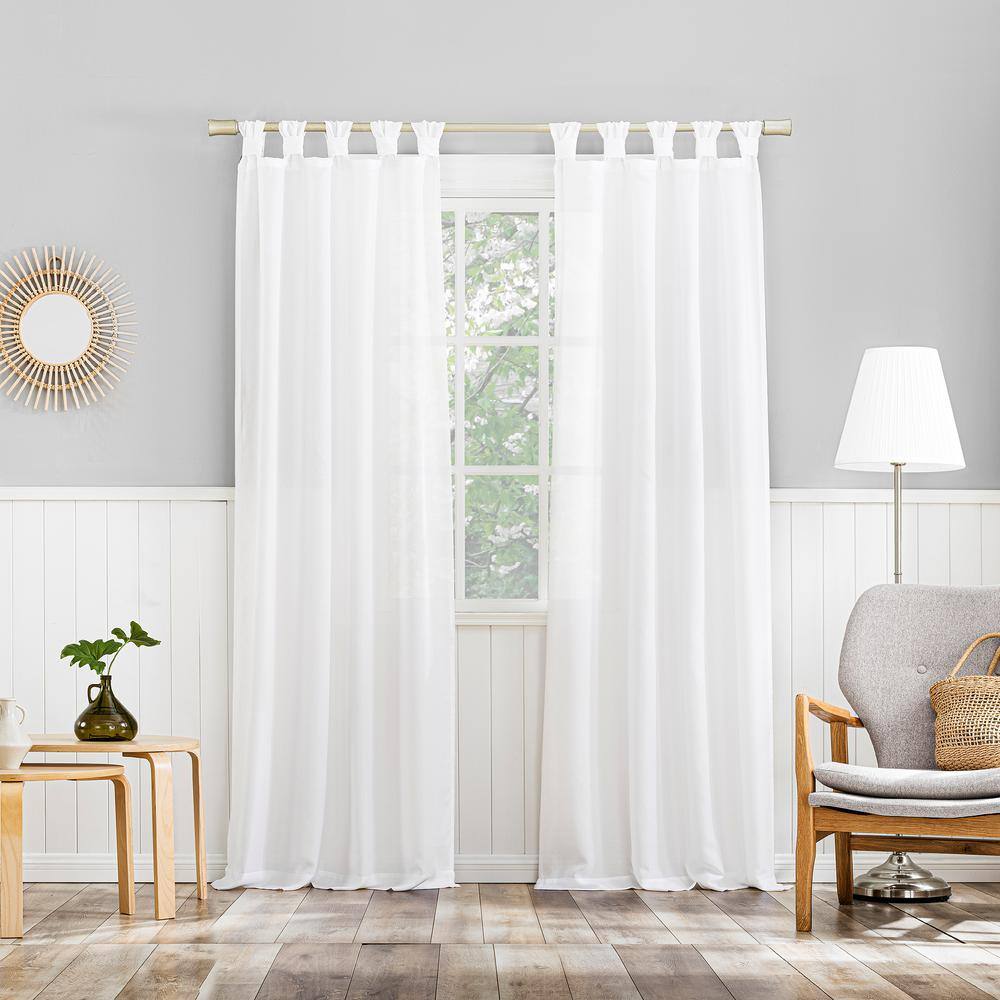 White Polyester Light-Filtering Tab Top Curtain Panel, 40" x 96"