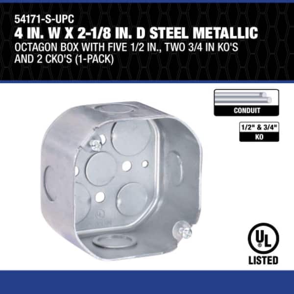 Southwire 4 in W x 2-1/8 in D Steel Metallic Octoagon Box Southwire 4 in W x 2-1/8 in D Steel Metallic Octoagon Box
