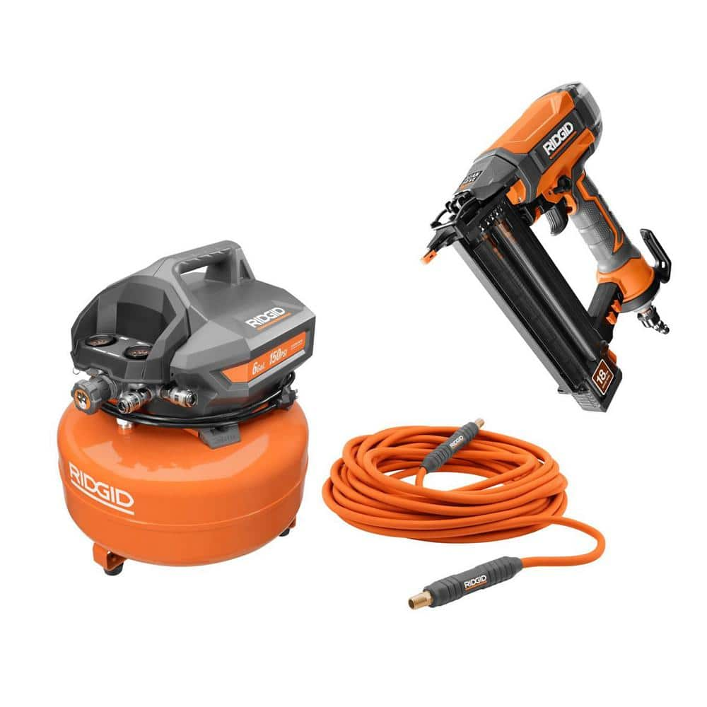 RIDGID 6 Gal. Compressor with 50ft. Lay Flat Hose and 18GA Brad