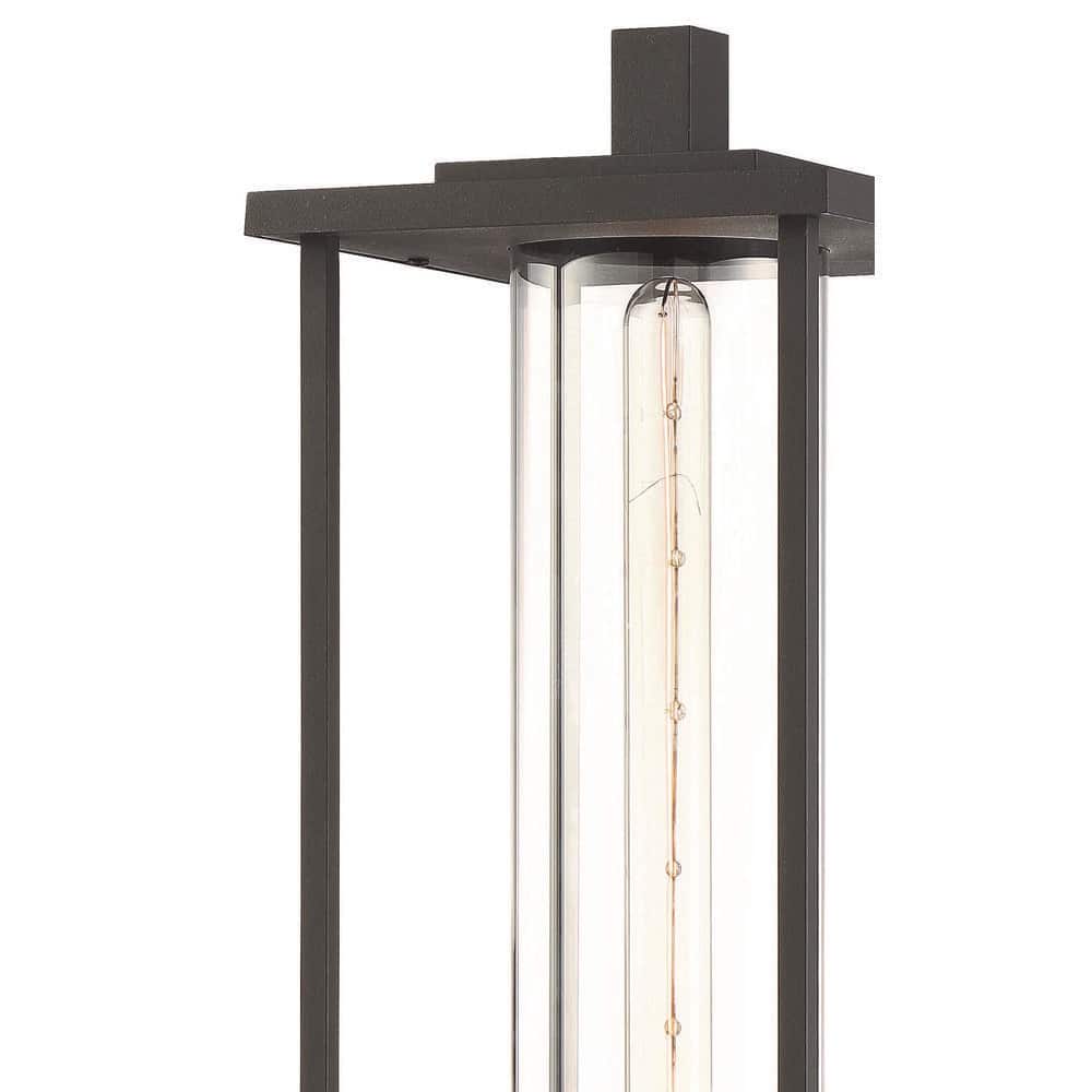 Black Metal Outdoor Post Light with Clear Glass Shade