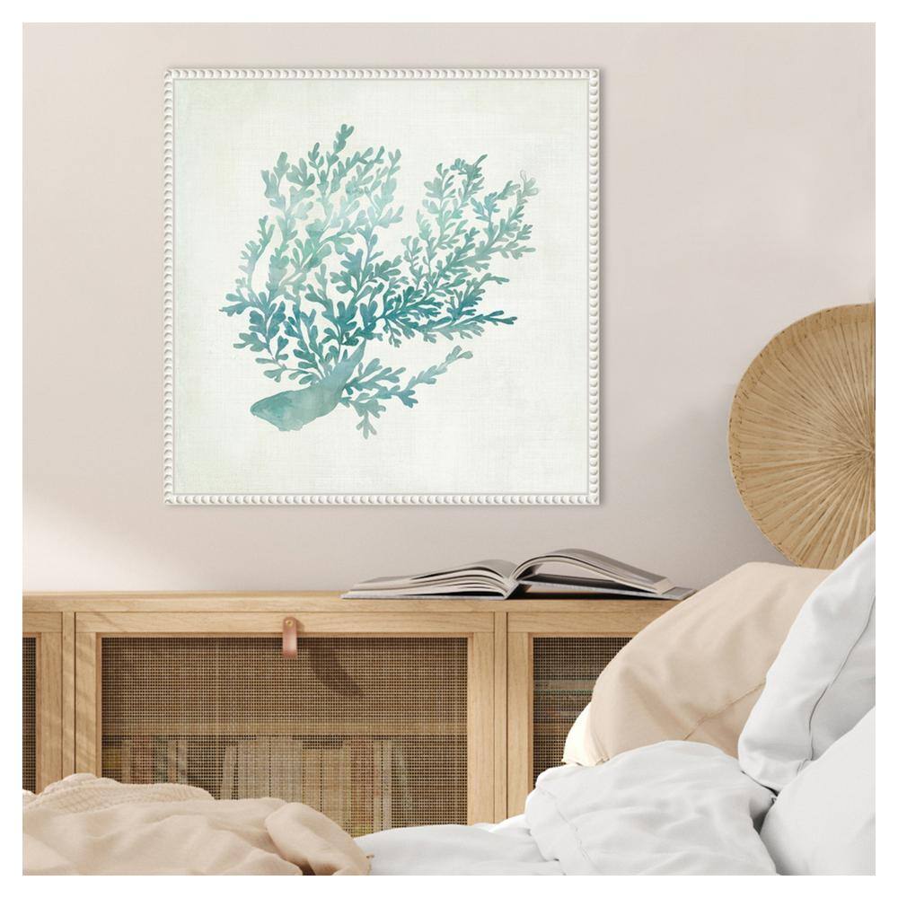 Azure Coral II Teal and White Canvas Wall Art with Floater Frame