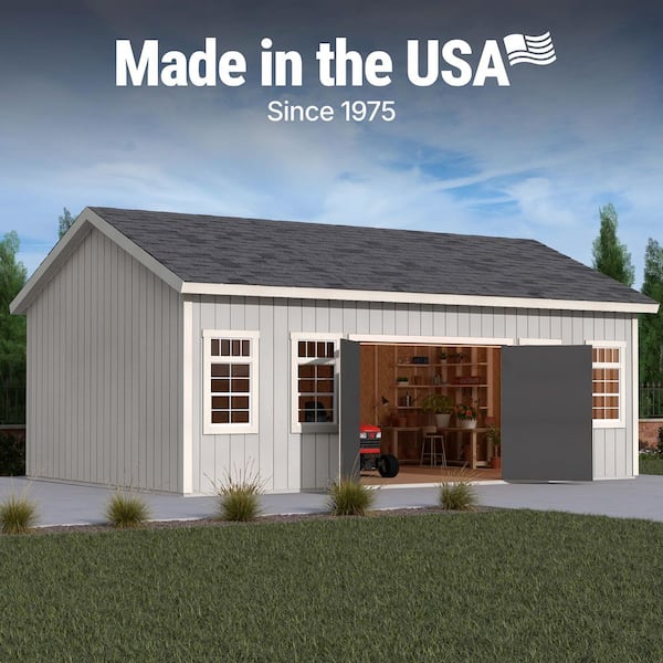 Pro Assembled Vertex 32. ft. x 16 ft. Wood Garden Shed Storage with Floor and Windows - Black Shingles (512 sq. ft.)