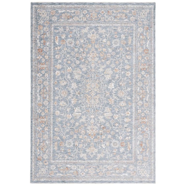 Mason 9 ft. x 12 ft. Blue/Beige Floral Ornate Border Area Rug