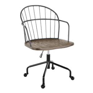 Riley Wood Adjustable Height Office Chair in Dark Walnut Wood and Black Metal with Arms