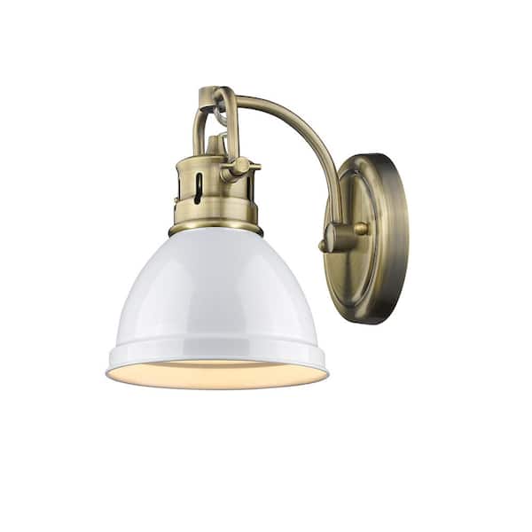 Duncan AB 1-Light Aged Brass Sconce with White Shade