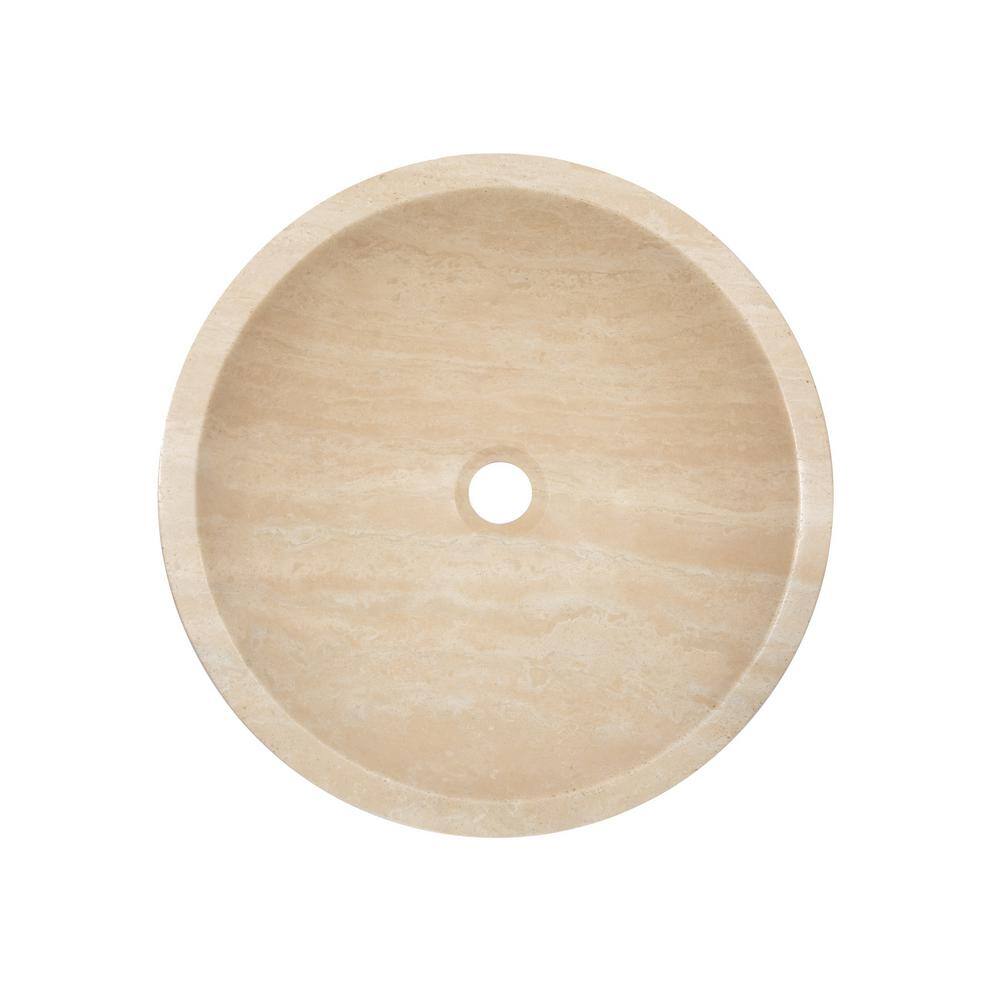 Beige Travertine Stone Circular Bathroom Sink, 16.5"