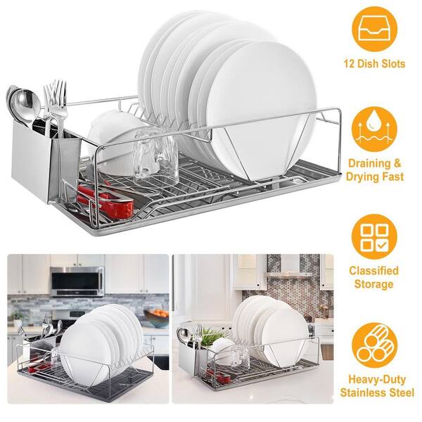 Stainless Steel Dish Drain Rack kitchen storage holder box