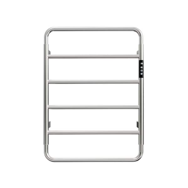 4-Bar Wall Mount Plug-in and Hardwired Electric Bathroom Towel Warmer Rack Stainless Steel Towel Heater Brushed Nickel