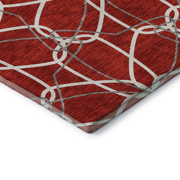 Mayfield Premium Machine Washable Abstract AMF950 Red 3 ft. x 4 ft. Area Rug