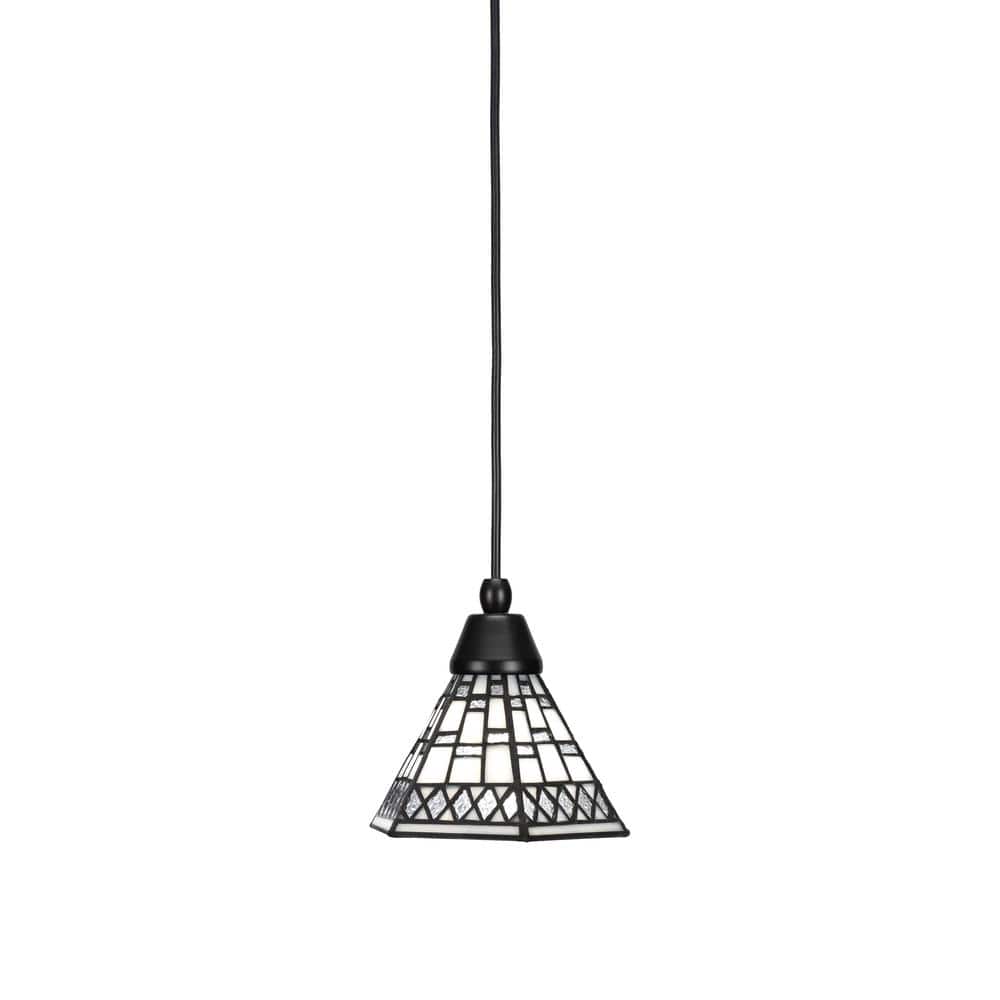 Bryson 7 in. 1-Light Matte Black Cord Pendant Light with 7 in. Pewter Art G