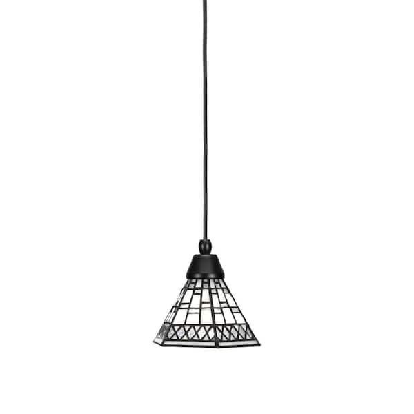 Unbranded Bryson 7 in. 1-Light Matte Black Cord Pendant Light with 7 in. Pewter Art Glass Shade, no bulb included