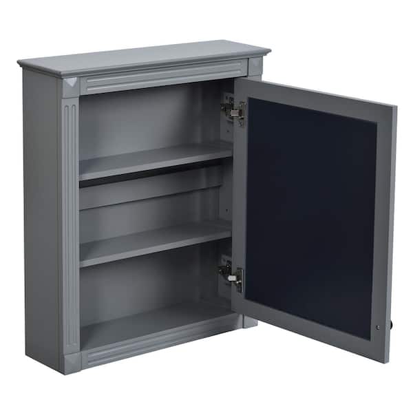 24 in. W x 27 in. H Gray Rectangular Metal Recessed or Surface Mount Medicine Cabinet, Medicine Cabinet with Mirror