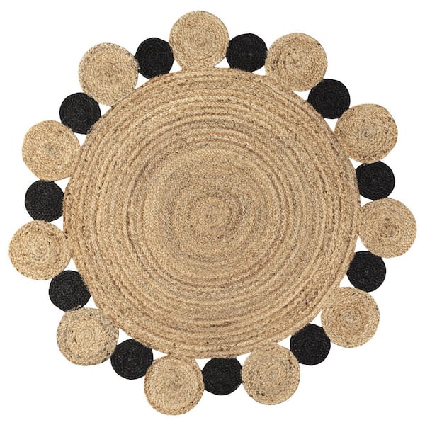JONATHAN Y Ayana Two-Tone Jute Hippy Circle Natural/Black 4 ft. Round Area  Rug RNF108A-4R - The Home Depot